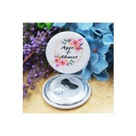 Hayaller Dükkanı Metal 6 cm Kişiye Özel Pembe 30 Adet Nikah Şekeri Nişan Kına Mıknatıslı Açacak Magnet