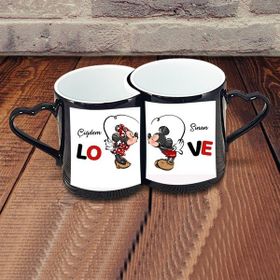 Hayaller Dükkanı Mickey Minnie Sevgililer Günü lik Ikili Kalp Kulplu Siyah Sihirli Kupa