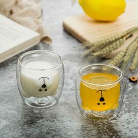 Hdmarketim 2 Adet Sevimli Ayı Çift Cidarlı Esperesso Magnolia Süt Kahve Su Kupa Borosilikat Bardak