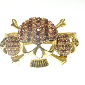 Hdmarketim 5489 Otantik Swarovski Taşlı Kurukafa Kelepçe Metal Bileklik