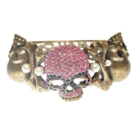 Hdmarketim 5489 Otantik Swarovski Taşlı Kurukafa Kelepçe Metal Bileklik
