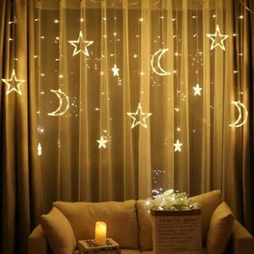 Hdmarketim Ay Yıldızlı Perde Şerit LED Hilal Saçaklı 3 X 1 Metre 6 Fonksiyonlu Fişli Gün Işığı Led