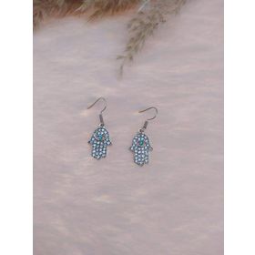 Hdmarketim Otantik Swarovski Taşlı Sallantılı Hamsa Figürlü Beyaz Küpe