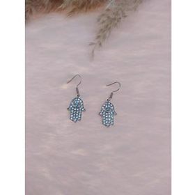 Hdmarketim Otantik Swarovski Taşlı Sallantılı Hamsa Figürlü Beyaz Küpe