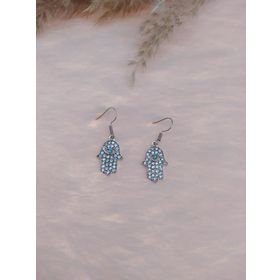 Hdmarketim Otantik Swarovski Taşlı Sallantılı Hamsa Figürlü Beyaz Küpe
