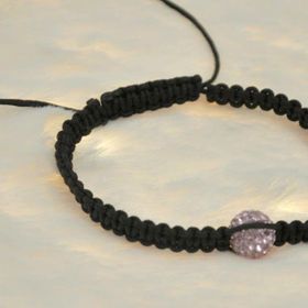Hdmarketim Pembe Swarovski Taşlı Ayarlanabilir Örgü Siyah İp Bileklik