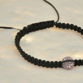Hdmarketim Pembe Swarovski Taşlı Ayarlanabilir Örgü Siyah İp Bileklik