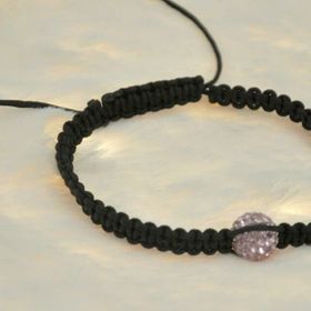 Hdmarketim Pembe Swarovski Taşlı Ayarlanabilir Örgü Siyah İp Bileklik