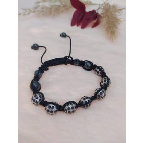 Hdmarketim Sıralı Swarovski Siyah Mor Taşlı Örgü Ayarlanabilir Bileklik