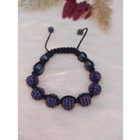 Hdmarketim Sıralı Swarovski Siyah Mor Taşlı Örgü Ayarlanabilir Bileklik