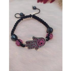 Hdmarketim Sıralı Swarovski Siyah Pembe Taşlı Örgü Ayarlanabilir Bileklik