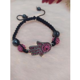 Hdmarketim Sıralı Swarovski Siyah Pembe Taşlı Örgü Ayarlanabilir Bileklik