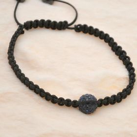 Hdmarketim Siyah Swarovski Taşlı Ayarlanabilir Örgü Siyah İp Bileklik