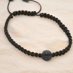 Hdmarketim Siyah Swarovski Taşlı Ayarlanabilir Örgü Siyah İp Bileklik