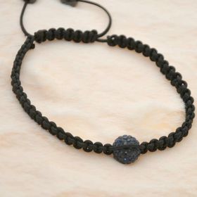 Hdmarketim Siyah Swarovski Taşlı Ayarlanabilir Örgü Siyah İp Bileklik