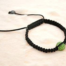 Hdmarketim Yeşil Swarovski Taşlı Ayarlanabilir Örgü Siyah İp Bileklik