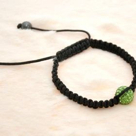Hdmarketim Yeşil Swarovski Taşlı Ayarlanabilir Örgü Siyah İp Bileklik