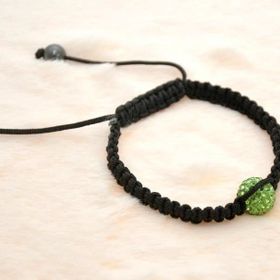 Hdmarketim Yeşil Swarovski Taşlı Ayarlanabilir Örgü Siyah İp Bileklik