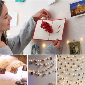Hdmarketim Yılbaşı Ağaç Süsleme USB Girişli Animasyonlu 2,8 Metre Led Işık 30'lu Mandal Fotograf Albüm