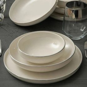 Heda Porselen Rüya Platin Yaldız Kırık Beyaz 18 Parça 6 Kişilik Porselen Yemek Takımı