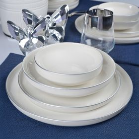 Heda Porselen Rüya Platin Yaldız Kırık Beyaz 24 Parça 6 Kişilik Porselen Yemek Takımı