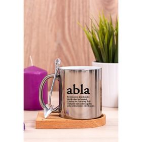 Hediye Dükkanı Abla Kelime Anlamı Ahşap Altlıklı Kaşıklı Silver Kupa Bardak