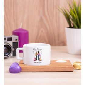 Hediye Dükkanı Best Friends Ahşap Altlıklı Mumlu Fincan