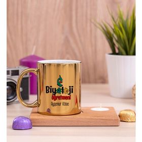Hediye Dükkanı Biyoloji Öğretmeni Ahşap Altlıklı Mumlu Gold Kupa Bardak