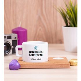 Hediye Dükkanı Denizcilik Öğretmeni Ahşap Altlıklı Mumlu Fincan