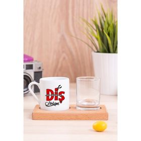 Hediye Dükkanı Diş Hekimi Ahşap Sunumlu Türk Kahvesi Fincanı