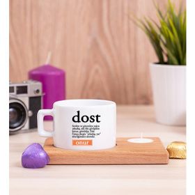 Hediye Dükkanı Dost Kelime Anlamı Ahşap Altlıklı Mumlu Fincan