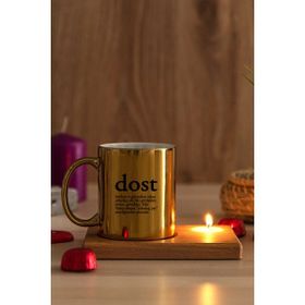 Hediye Dükkanı Dost Kelime Anlamı Ahşap Altlıklı Mumlu Gold Kupa Bardak