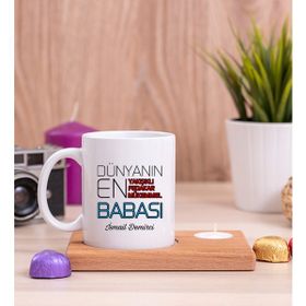 Hediye Dükkanı Dünyanın En Iyi Babası Ahşap Altlıklı Mumlu Beyaz Kupa Bardak