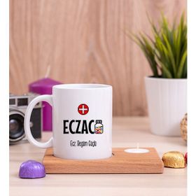 Hediye Dükkanı Eczacı Ahşap Altlıklı Mumlu Beyaz Kupa Bardak