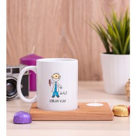 Hediye Dükkanı Erkek Diş Hekimi Karikatürü Ahşap Altlıklı Mumlu Beyaz Kupa Bardak