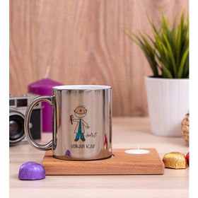 Hediye Dükkanı Erkek Diş Hekimi Karikatürü Ahşap Altlıklı Mumlu Silver Kupa Bardak