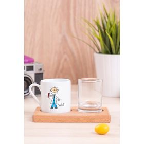 Hediye Dükkanı Erkek Diş Hekimi Karikatürü Ahşap Sunumlu Türk Kahvesi Fincanı
