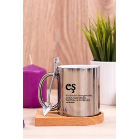 Hediye Dükkanı Eş Kelime Anlamı Ahşap Altlıklı Kaşıklı Silver Kupa Bardak