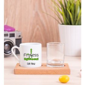 Hediye Dükkanı Fitness Eğitmeni Ahşap Sunumlu Türk Kahvesi Fincanı