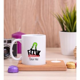 Hediye Dükkanı Fizik Öğretmeni Ahşap Altlıklı Mumlu Beyaz Kupa Bardak