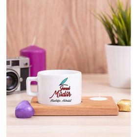 Hediye Dükkanı Genel Müdür Ahşap Altlıklı Mumlu Fincan