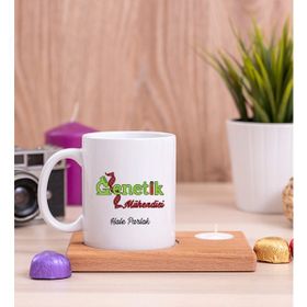 Hediye Dükkanı Genetik Mühendisi Ahşap Altlıklı Mumlu Beyaz Kupa Bardak