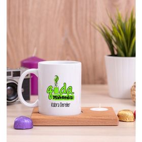 Hediye Dükkanı Gıda Mühendisi Ahşap Altlıklı Mumlu Beyaz Kupa Bardak