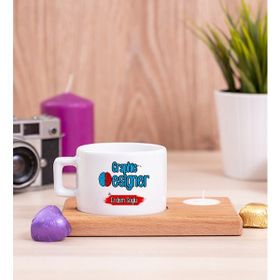 Hediye Dükkanı Grafiker Ahşap Altlıklı Mumlu Fincan