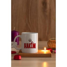 Hediye Dükkanı Hakim Ahşap Altlıklı Mumlu Beyaz Kupa Bardak