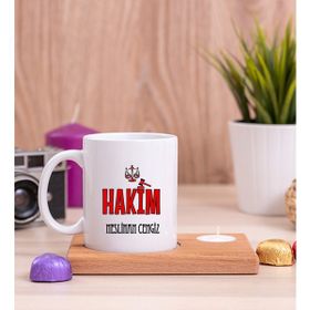Hediye Dükkanı Hakim Ahşap Altlıklı Mumlu Beyaz Kupa Bardak