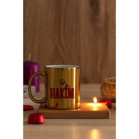 Hediye Dükkanı Hakim Ahşap Altlıklı Mumlu Gold Kupa Bardak