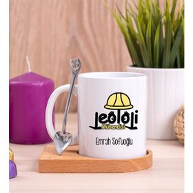 Hediye Dükkanı Jeoloji Mühendisi Ahşap Altlıklı Kaşıklı Beyaz Kupa Bardak