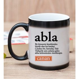 Hediye Dükkanı Kişiye Özel Abla Kelimesi için Anlam Baskılı Sihirli Kupa Bardak