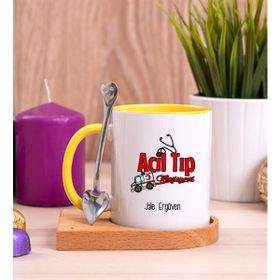 Hediye Dükkanı Kişiye Özel Acil Tıp Teknisyeni Ahşap Altlıklı Kaşıklı Sarı Kupa